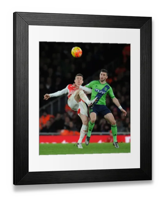 Framed Print : Intense Battle: Koscielny vs Long - Arsenal vs Southampton, Premier League 2015-16
