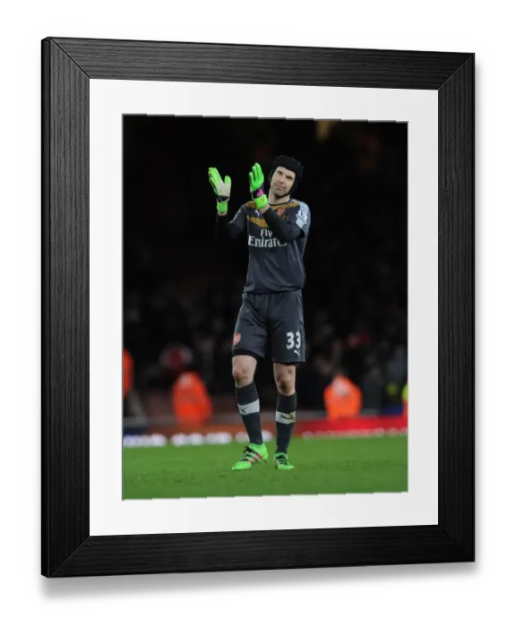 Framed Print : Petr Cech Celebrates with Arsenal Fans: Arsenal v Southampton Win (2015-16)