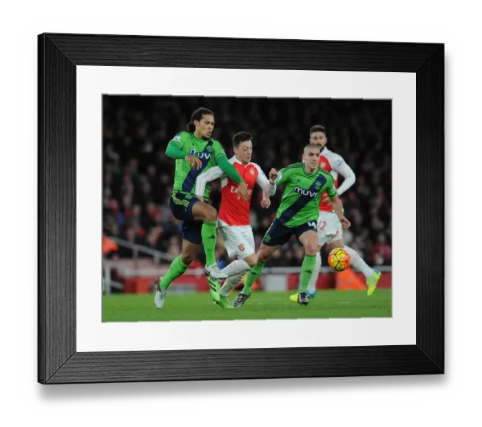 Framed Print : Mesut Ozil vs. Virgil van Dijk and Oriol Romeu: A Football Rivalry at Arsenal vs. Southampton (2015-16)