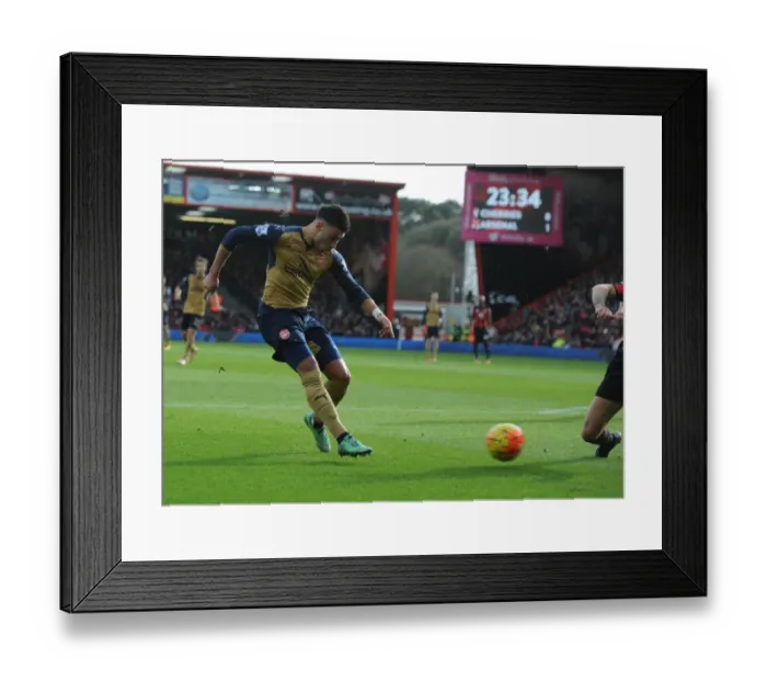 Framed Print : Alex Oxlade-Chamberlain Scores Arsenal's Second Goal: Bournemouth vs. Arsenal, Premier League 2015-16 - The Moment of Triumph