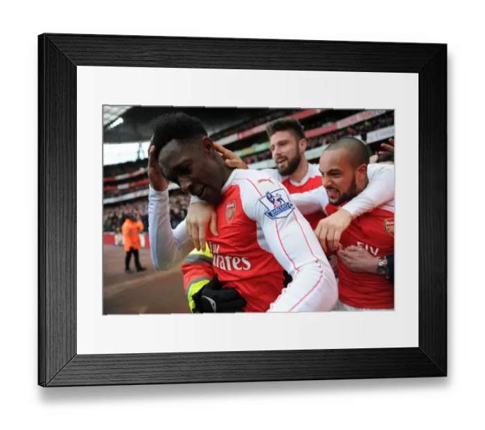 Framed Print : Arsenal's Triumphant Trio: Welbeck, Walcott, and Giroud Celebrate Double Strike Against Leicester City (2016) Framed Print : Arsenal's Triumphant Trio: Welbeck, Walcott, and Giroud Celebrate Double Strike Against Leicester City (2016)