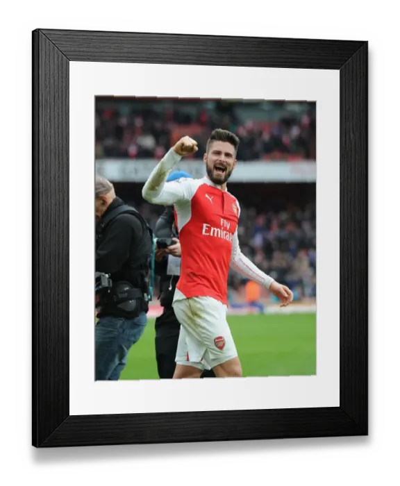 Framed Print : Thrilling Celebration: Olivier Giroud's Goal Against Leicester City (Arsenal 2015-16) Framed Print : Thrilling Celebration: Olivier Giroud's Goal Against Leicester City (Arsenal 2015-16)