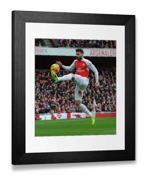 Framed Print : Arsenal's Olivier Giroud in Action Against Leicester City - Premier League 2015-16