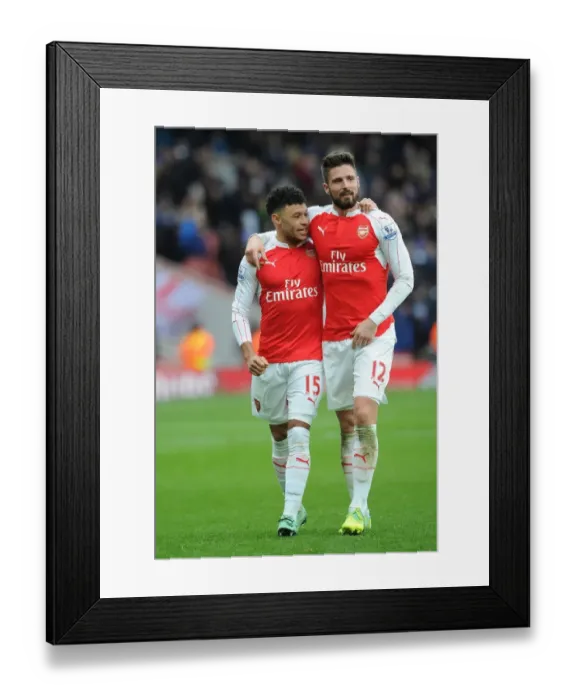 Framed Print : Arsenal's Oxlade-Chamberlain and Giroud: Celebrating Victory Over Leicester City in the 2015-16 Premier League Framed Print : Arsenal's Oxlade-Chamberlain and Giroud: Celebrating Victory Over Leicester City in the 2015-16 Premier League