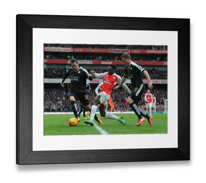 Framed Print : Danny Welbeck (Arsenal) Christian Fuchs and Robert Huth (Leicester) Framed Print : Danny Welbeck (Arsenal) Christian Fuchs and Robert Huth (Leicester)