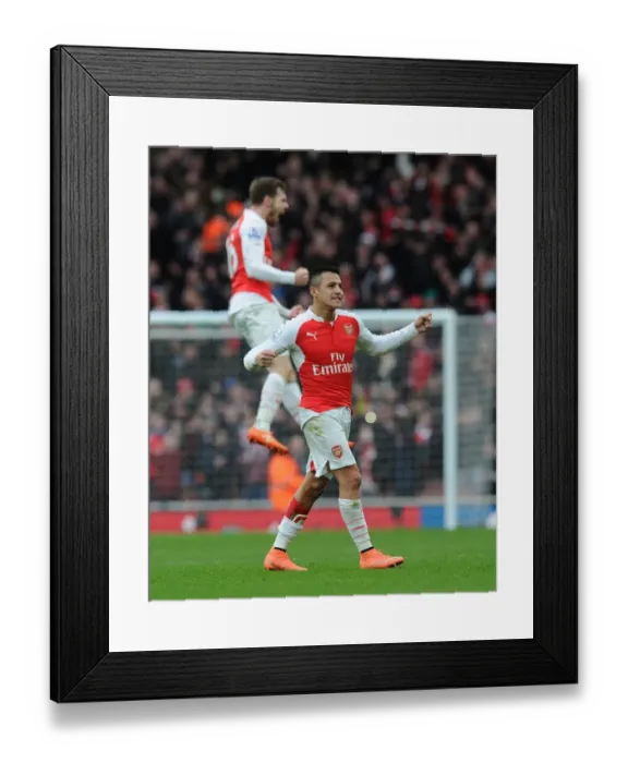 Framed Print : Alexis Sanchez's Euphoric Celebration: Arsenal's Thrilling Victory over Leicester City in the 2015-16 Premier League Framed Print : Alexis Sanchez's Euphoric Celebration: Arsenal's Thrilling Victory over Leicester City in the 2015-16 Premier League