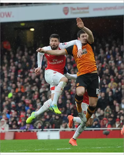 Olivier Giroud (Arsenal) Harry Maguire (Hull). Arsenal 0: 0 Hull City. FA Cup 5th Round