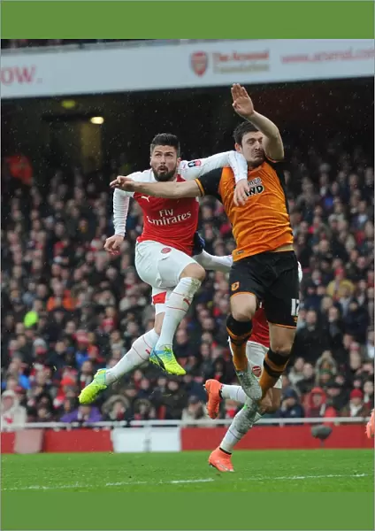 Olivier Giroud (Arsenal) Harry Maguire (Hull). Arsenal 0: 0 Hull City. FA Cup 5th Round
