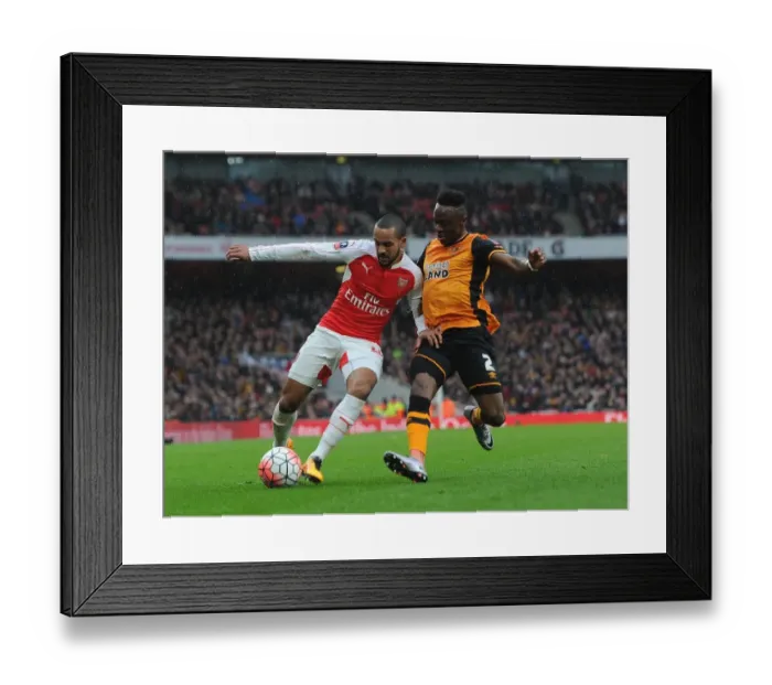 Framed Print : Theo Walcott (Arsenal) Moses Odubajo (Hull). Arsenal 0: 0 Hull City. FA Cup 5th Round Framed Print : Theo Walcott (Arsenal) Moses Odubajo (Hull). Arsenal 0: 0 Hull City. FA Cup 5th Round