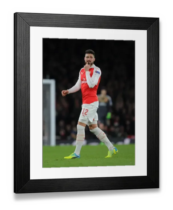 Framed Print : Olivier Giroud in Action: Arsenal FC vs. FC Barcelona - UEFA Champions League Round of 16, First Leg Framed Print : Olivier Giroud in Action: Arsenal FC vs. FC Barcelona - UEFA Champions League Round of 16, First Leg