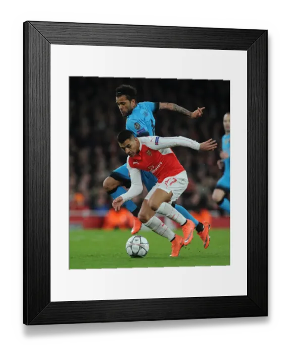 Framed Print : Sanchez vs. Alves: A Champions League Showdown - Arsenal's Battle with Barcelona (2015 / 16)