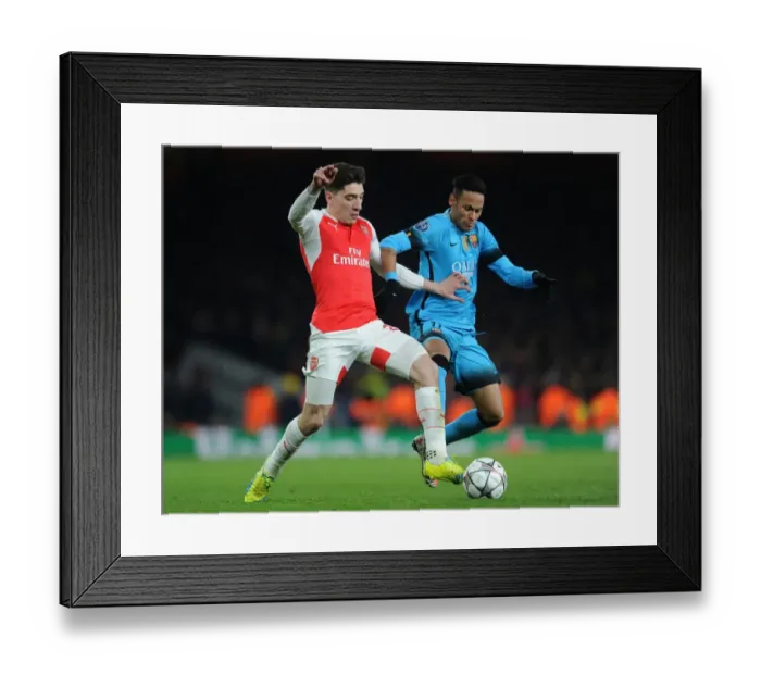 Framed Print : Arsenal vs. Barcelona Showdown: Bellerin vs. Neymar, UEFA Champions League Clash Framed Print : Arsenal vs. Barcelona Showdown: Bellerin vs. Neymar, UEFA Champions League Clash