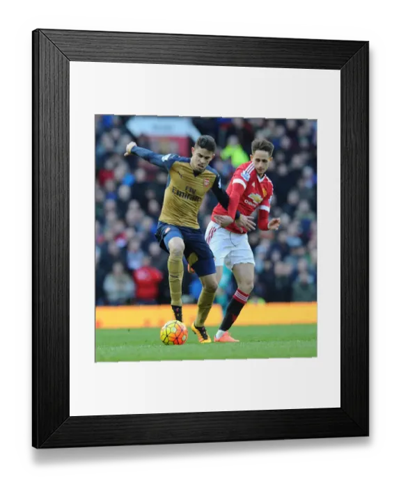 Framed Print : Gabriel vs Januzaj: A Premier League Showdown at Old Trafford, Manchester United vs Arsenal, 2015 / 16
