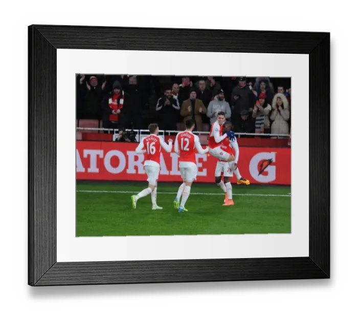 Framed Print : Arsenal Celebrate Goal: Campbell, Ramsey, Giroud, and Gabriel (2015-16)