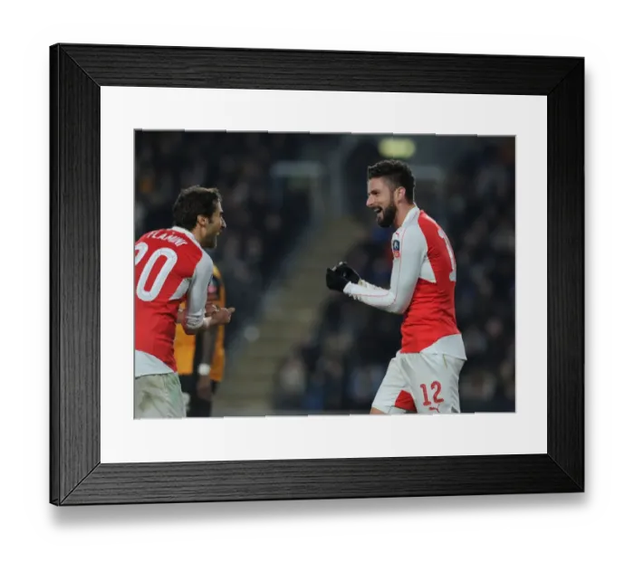Framed Print : Arsenal's Olivier Giroud and Mathieu Flamini Celebrate FA Cup Goals Against Hull City
