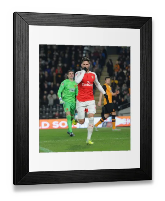 Framed Print : Olivier Giroud Scores First Goal: Arsenal's FA Cup Victory over Hull City (March 2016)