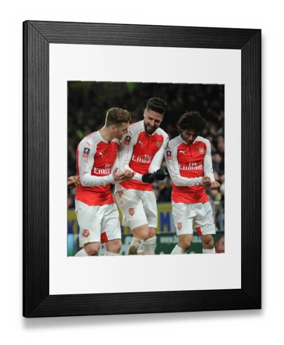 Framed Print : Arsenal's Triumph: Giroud, Chambers, Elneny Celebrate FA Cup Goal vs. Hull City Framed Print : Arsenal's Triumph: Giroud, Chambers, Elneny Celebrate FA Cup Goal vs. Hull City