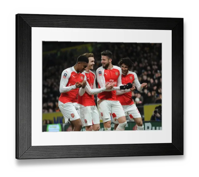 Framed Print : Arsenal's Olivier Giroud, Calum Chambers, Mohamed Elneny, and Alex Iwobi Celebrate FA Cup Goal Against Hull City Framed Print : Arsenal's Olivier Giroud, Calum Chambers, Mohamed Elneny, and Alex Iwobi Celebrate FA Cup Goal Against Hull City