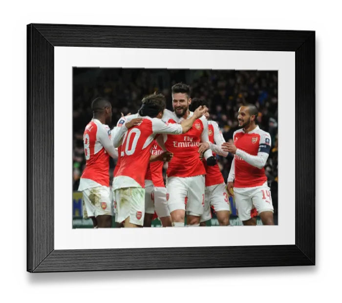 Framed Print : Arsenal Triumph: Giroud, Walcott, and Flamini Celebrate FA Cup Goal Against Hull City Framed Print : Arsenal Triumph: Giroud, Walcott, and Flamini Celebrate FA Cup Goal Against Hull City