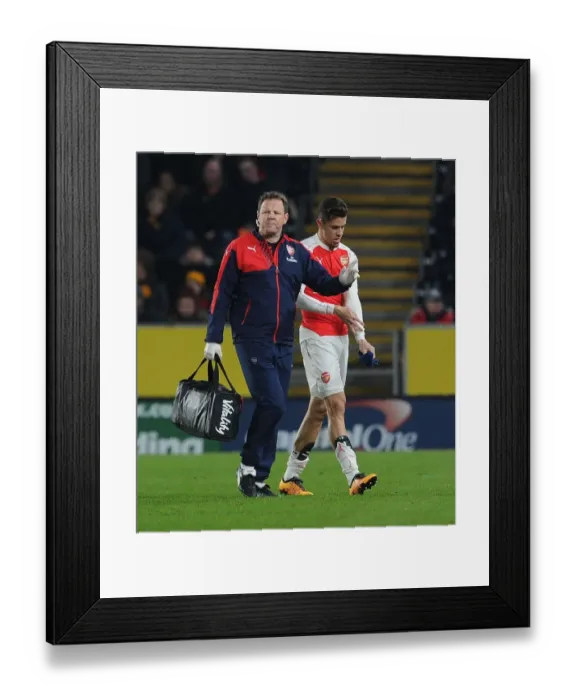 Framed Print : Gabriel Receives Medical Attention from Arsenal Physio Colin Lewin during FA Cup Match against Hull City