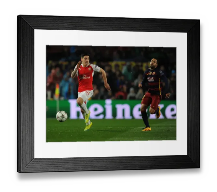 Framed Print : Battle at Camp Nou: Hector Bellerin vs Jordi Alba - Arsenal's Star Full-Backs Clash in the UEFA Champions League