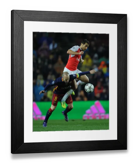 Framed Print : Clash of Champions League Rivals: Flamini vs. Iniesta (2016) - Battle at Camp Nou