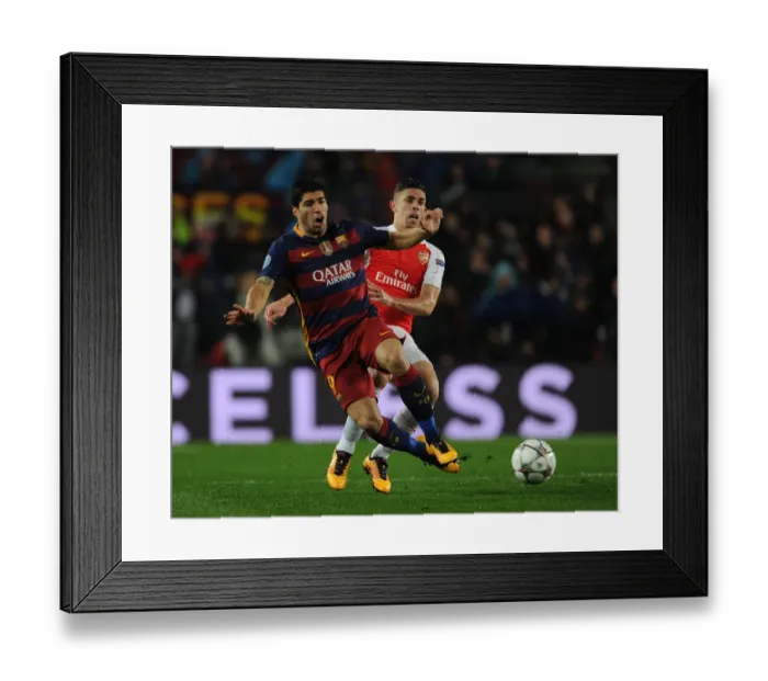 Framed Print : Gabriel vs. Luis Suarez: A Football Showdown in the UEFA Champions League - Arsenal vs. Barcelona Framed Print : Gabriel vs. Luis Suarez: A Football Showdown in the UEFA Champions League - Arsenal vs. Barcelona