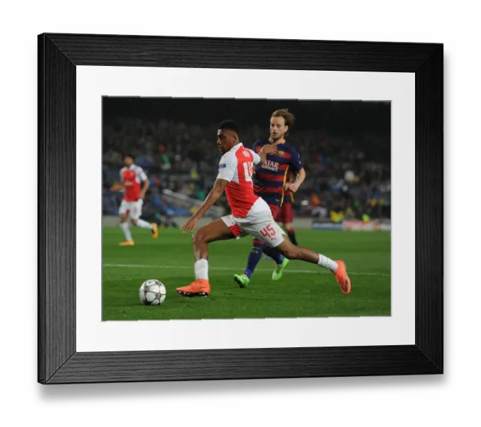 Framed Print : Clash of Talents: Iwobi vs. Rakitic - Arsenal's Young Gun vs. Barcelona's Veteran Star, UEFA Champions League 2016