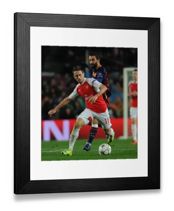 Framed Print : Monreal vs. Turan: A Football Showdown - Arsenal vs. Barcelona, UEFA Champions League 2016
