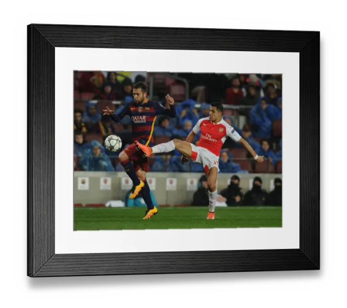 Framed Print : Clash of Titans: Sanchez vs. Alba - UEFA Champions League Showdown between Barcelona and Arsenal