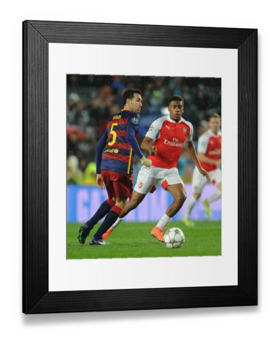 Framed Print : Clash of Midfield Titans: Iwobi vs. Busquets - Arsenal vs. Barcelona, UEFA Champions League 2015-16