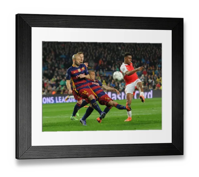 Framed Print : Clash of Titans: Iwobi vs. Alves, Rakitic, Mascherano - Arsenal's Brave Battle at Camp Nou
