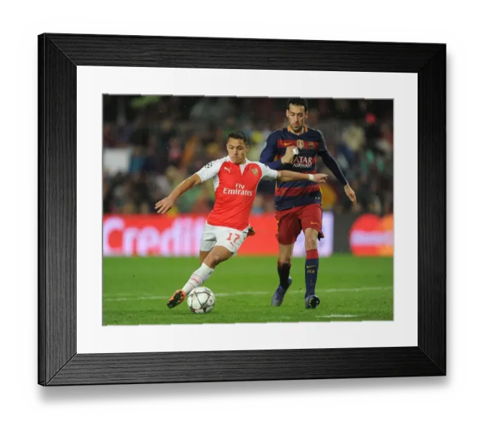 Framed Print : Clash of Stars: Sanchez vs. Busquets - Arsenal vs. Barcelona, UEFA Champions League Framed Print : Clash of Stars: Sanchez vs. Busquets - Arsenal vs. Barcelona, UEFA Champions League