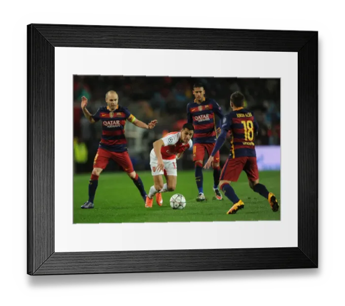 Framed Print : Clash of Stars: Sanchez vs. Iniesta & Alba - Barcelona vs. Arsenal, UEFA Champions League Framed Print : Clash of Stars: Sanchez vs. Iniesta & Alba - Barcelona vs. Arsenal, UEFA Champions League