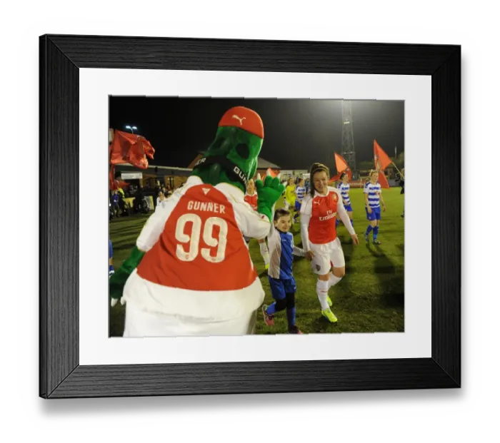 Framed Print : Gunner and mascot with Emma Mitchell (Arsenal Ladies) Framed Print : Gunner and mascot with Emma Mitchell (Arsenal Ladies)