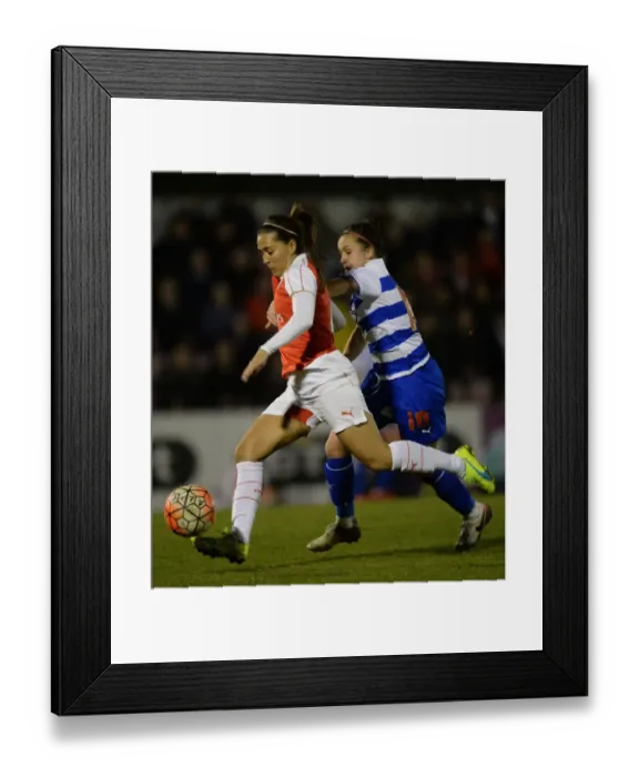Framed Print : Intense Shooting Showdown: Fara Williams vs. Lois Roche in Arsenal Ladies vs. Reading FC Women's WSL Match Framed Print : Intense Shooting Showdown: Fara Williams vs. Lois Roche in Arsenal Ladies vs. Reading FC Women's WSL Match