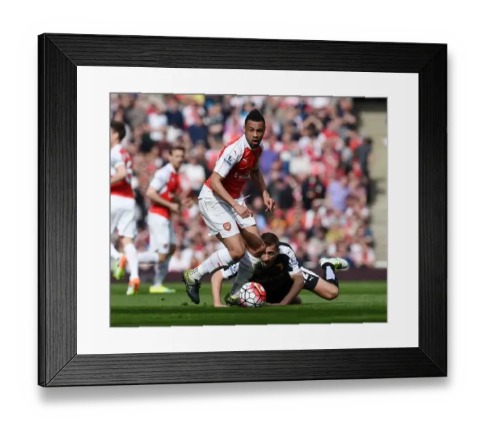 Framed Print : Coquelin's Powerful Performance: Overpowering Abdi in Arsenal's Victory over Watford Framed Print : Coquelin's Powerful Performance: Overpowering Abdi in Arsenal's Victory over Watford