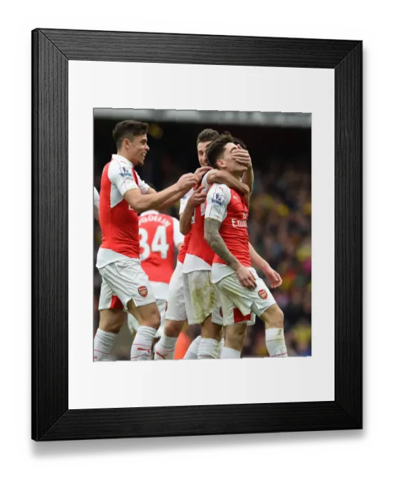 Framed Print : Arsenal's Bellerin and Gabriel: Celebrating a Goal Against Watford (2015-16) Framed Print : Arsenal's Bellerin and Gabriel: Celebrating a Goal Against Watford (2015-16)