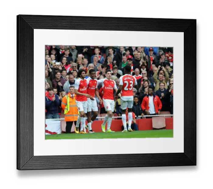 Framed Print : Arsenal Celebrate: Iwobi, Elneny, Bellerin, Welbeck (2015-16)