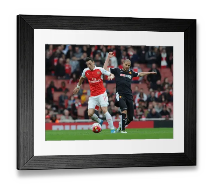Framed Print : Mesut Ozil vs. Adlene Guedioura: A Battle at the Emirates - Arsenal vs. Watford, Premier League 2015-16