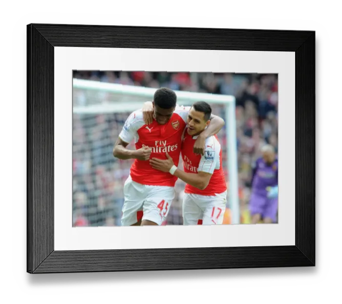 Framed Print : Sanchez and Iwobi's Glorious Goal Celebration: Arsenal's Unforgettable Moment vs. Watford (2016)