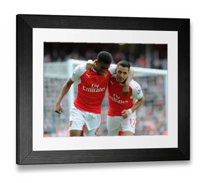 Framed Print : Arsenal's Sanchez and Iwobi Celebrate Goal Against Watford, Premier League 2015-16