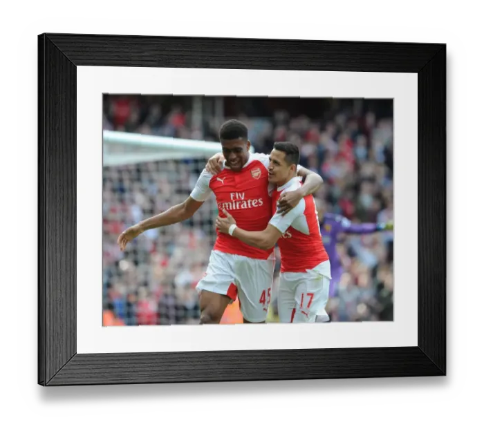 Framed Print : Arsenal: Sanchez and Iwobi Celebrate Goal vs. Watford, Premier League 2015-16