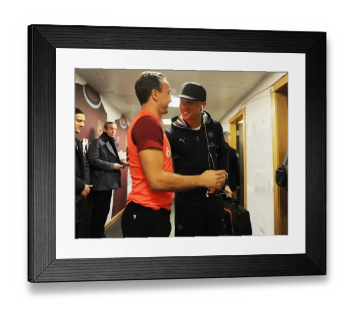 Framed Print : Arsenal's Kieran Gibbs and West Ham's Mark Noble Share Pre-Match Camaraderie (2015-16)