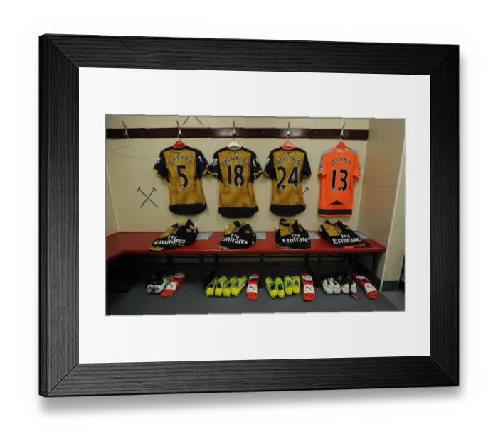 Framed Print : Arsenal Away Gear Prepped for West Ham Showdown (2015-16)
