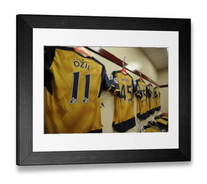 Framed Print : Arsenal Away Changing Room: Preparing for West Ham United Clash, Premier League 2015-16