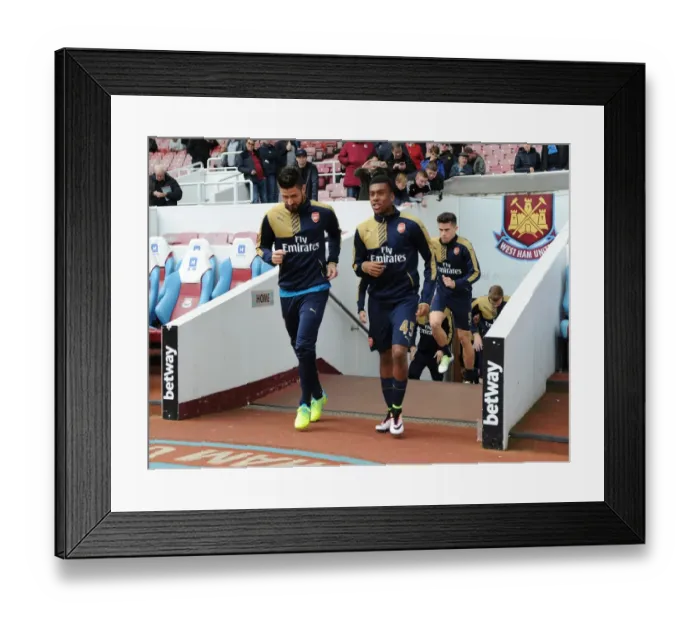 Framed Print : Arsenal Players Olivier Giroud and Alex Iwobi Preparing for West Ham United Match, 2015-16 Premier League Framed Print : Arsenal Players Olivier Giroud and Alex Iwobi Preparing for West Ham United Match, 2015-16 Premier League