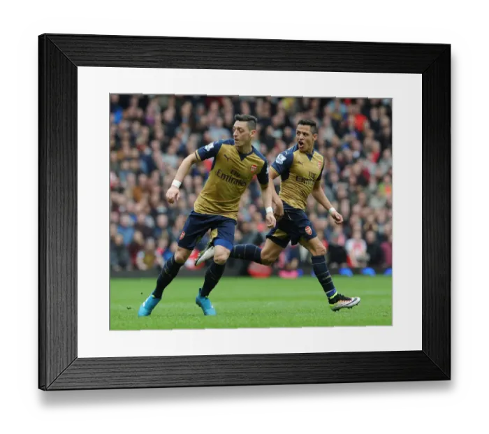 Framed Print : Arsenal's Ozil and Sanchez in Action: A Battle at The Boleyn Ground, West Ham United vs. Arsenal, Premier League 2015-16