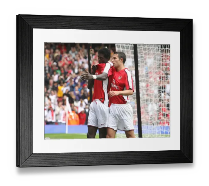 Framed Print : Emmanuel Adebayor celebrates scoring the Arsenal goal Framed Print : Emmanuel Adebayor celebrates scoring the Arsenal goal