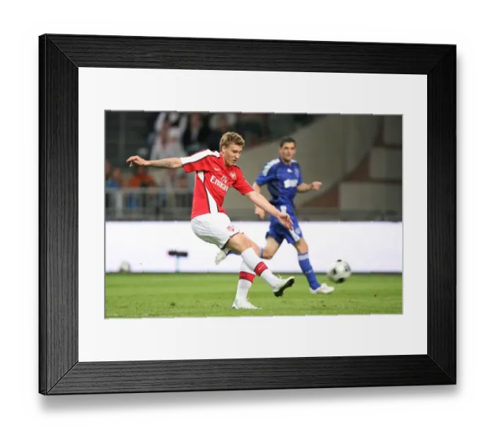 Framed Print : Nicklas Bendtner shoots past Maarten Stekelenburg to Framed Print : Nicklas Bendtner shoots past Maarten Stekelenburg to